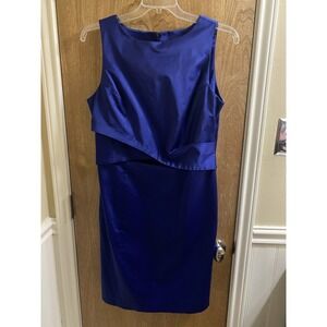 Talbots Satin Layered Zip Back Sleeveless  Formal Pencil Dress Sz 16 Royal Blue